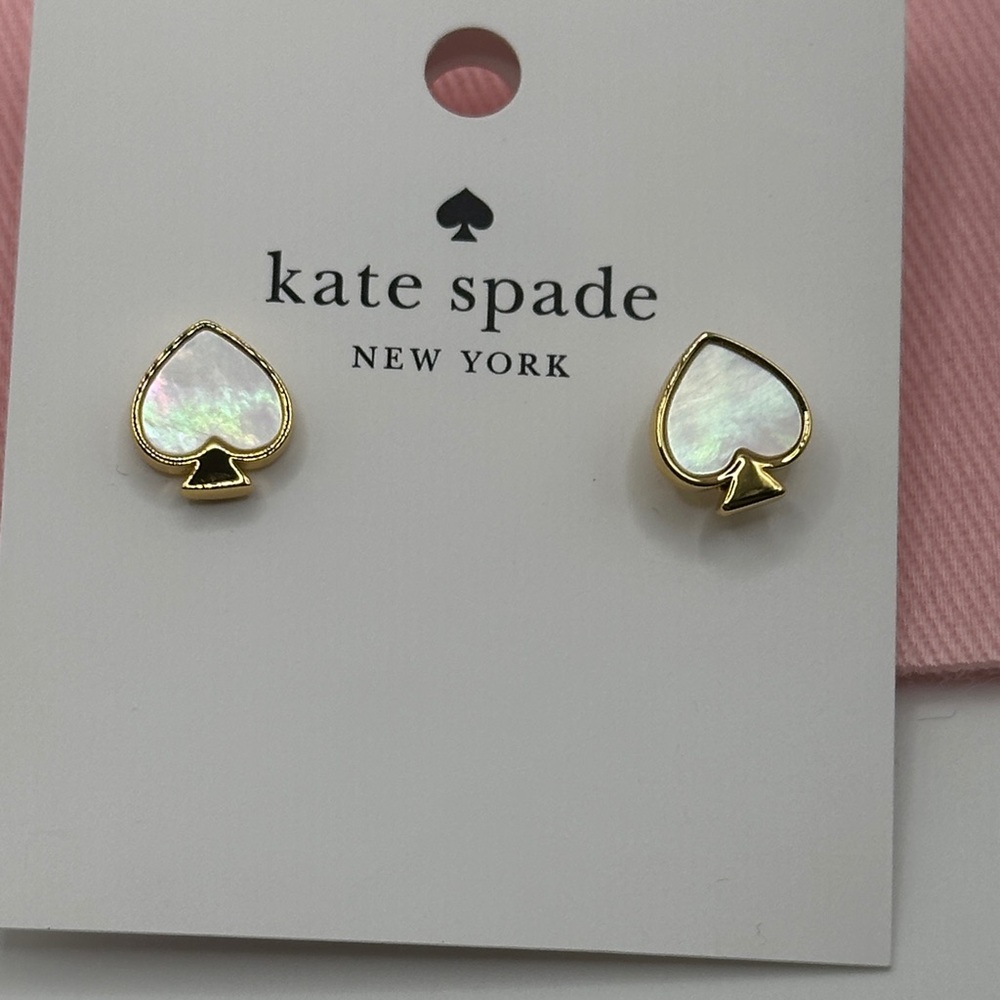 Kate Spade Gold and Iridescent Spade Earrings and Pink Dust Bag